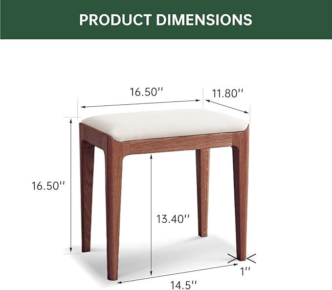 Solid Wood Small Vanity Stool Chair, High-Rebound Sponge Seat, Fully Assembled Makeup Chair, Footstool for Bedroom, Dining Room, Entryway, Walnut