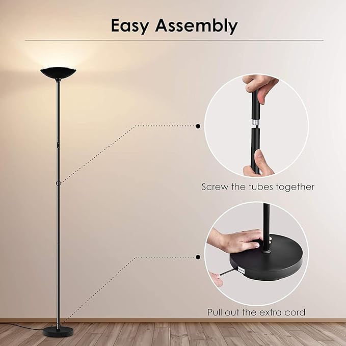 BoostArea Floor Lamp/Standing Lamp, 20W 2000LM LED Torchiere Lamp, Stepless Dimmable, Touch Control, 3000K Daylight, 50000hrs Lifespan for Living Room, Bedroom