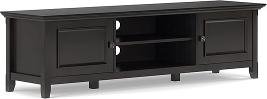 SIMPLIHOME Amherst 72-inch Wide Solid Wood Low TV Stand in Hickory Brown, Transitional-Style Media Console for Living Room with Cable Management, Fits 80" TVs