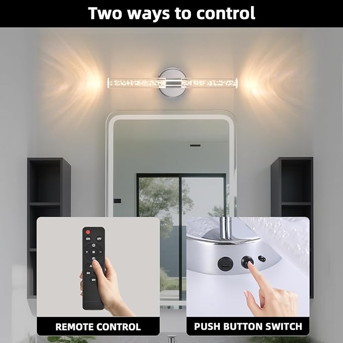 Silver Wall Light LED Battery Operated Wall Sconces(2 Pack), 20-Inch Dimmable Crystal Wall Sconce, Rechargeable Chrome Bubble Wall Lights, Wireless Wall Lamp for Bedroom, Living Room