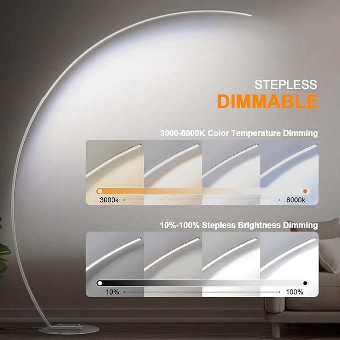 Dimmable LED Floor Lamp with 3 Color Temperatures, Ultra Bright 2000LM Brushed Nickel Arc Floor Lamps for Living Room, Modern Tall Lamp with Remote Control Reading Floor Lamp for Bedroom Office