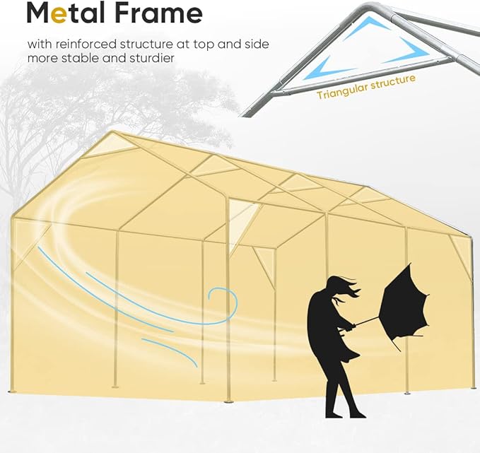 ADVANCE OUTDOOR 10x20 ft Adjustable Height Carport with Removable Window Sidewalls and Doors, Heavy Duty Car Canopy Garage Party Tent Boat Shelter with Reinforced Poles, Beige