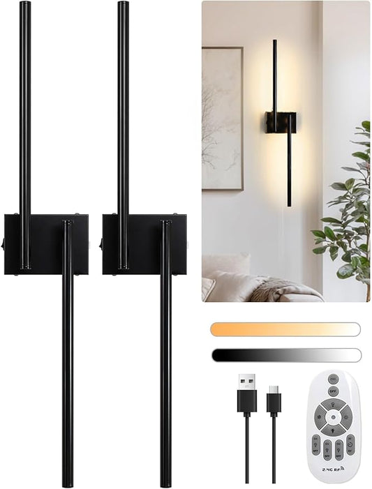 Battery Operated Wall Sconce, 30.7 in Wall Sconces Set of Two Battery Operated, 6000mAh Rechargeable Wall Sconces Battery with Remote, LED Wireless Wall Light for Living Room