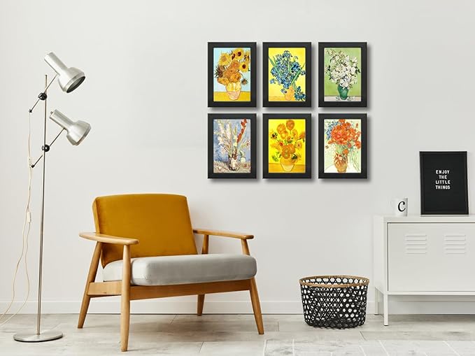 5X7 Picture Frame Set of 6 with Real Glass for Pictures 4x6 with Mat or 5x7 Without Mat, Wall or Tabletop Gallery Photo Frames in Black