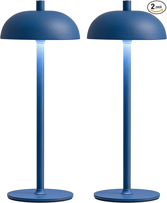LED 12" Small Cordless Table Lamp Set of 2, 4000mAh Portable Touch Desk Lamp, 3 Color Dimming Rechargable Battery Powered Lamps, for Bedroom, Outdoor, Restaurant, Bedside, Night Lights (Blue)