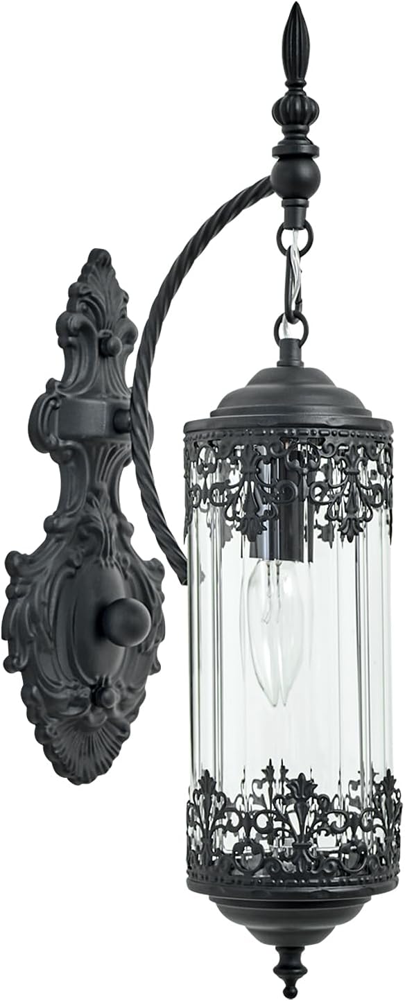 Rustic Glass Wall Sconce Mini Vintage Antique Gothic Wall Light Fixture Retro Farmhouse Mid Centry Lantern Wall Sconce for Bedroom, Hallway, Living Room, Mirror, Black, E12