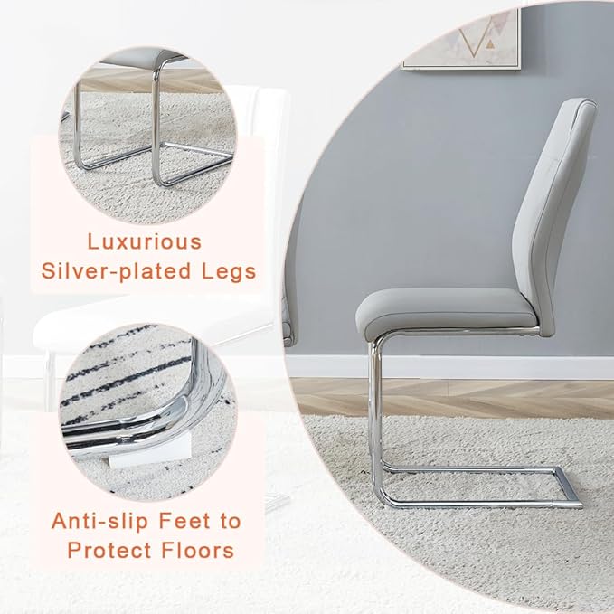 Dining Table Set for 6, Kitchen Table Chairs Set of 6, Modern Dining Room Set 63'' Faux Marble Dinner Table PU Leather Upholstered Chairs for Kitchen