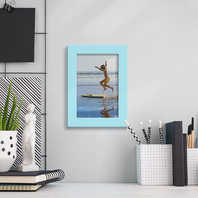 Renditions Gallery 4x6 inch Picture Frame High-end Modern Style, Made of Solid Wood and High Definition Glass Ready for Wall and Tabletop Photo Display, Blue Frame