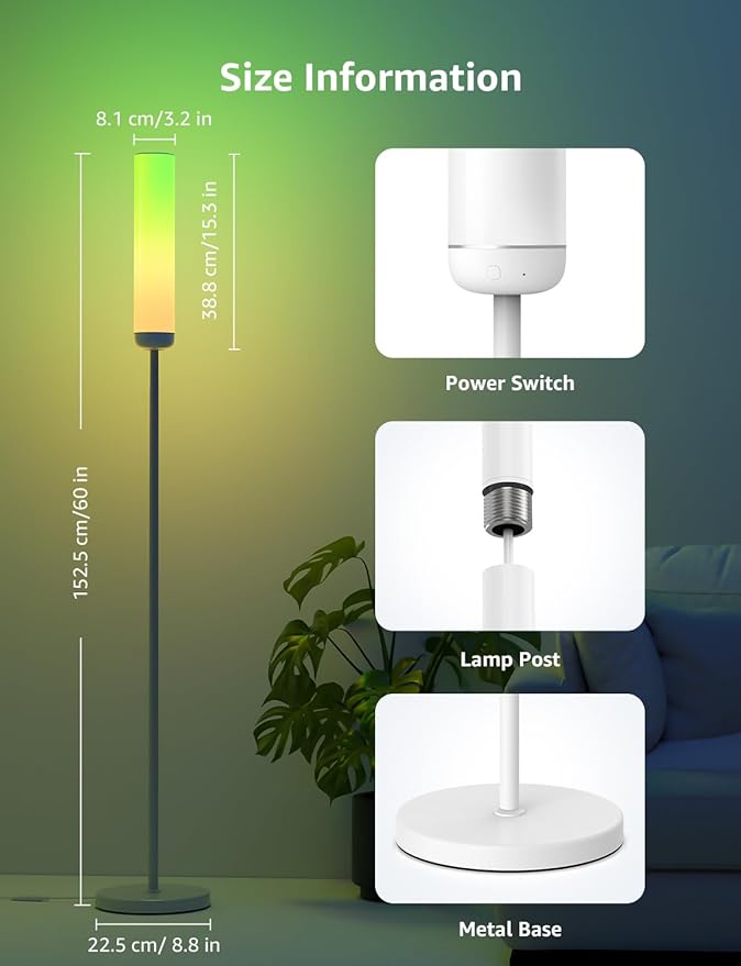 Lepro O1 AI Floor Lamp, 2300LM Smart LED Standing Lamp APP/WiFi Control, Alexa/Google Assistant Enabled, Modern Floor Lamp with Music Sync, DIY Mode, RGBCW &CCT, Lamps for Living Room, Bedroom, Office