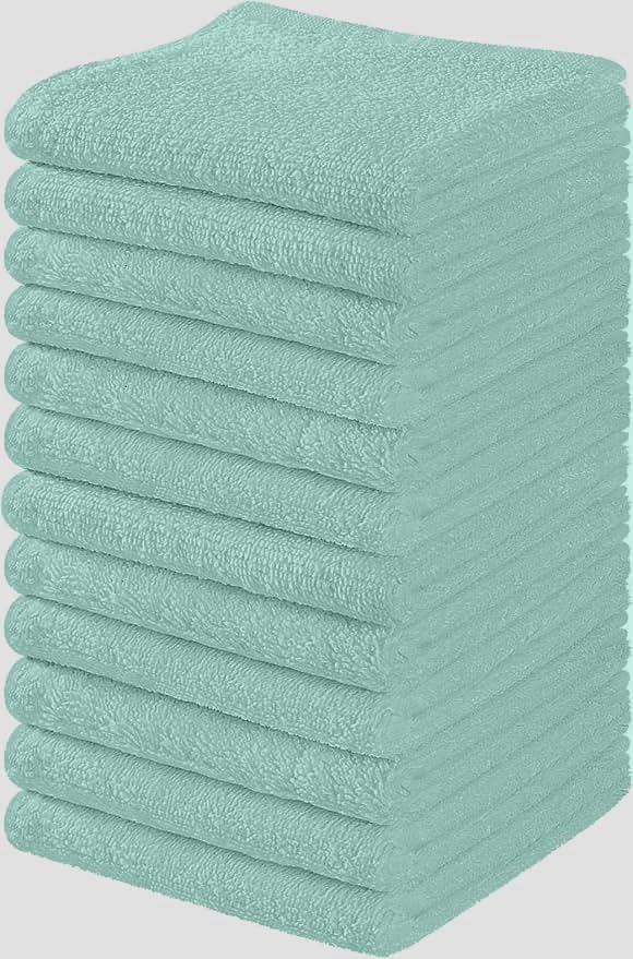 Towel and Linen Mart 100% Cotton - 12 Pack Wash Cloth Set - Flannel Face Cloths, Highly Absorbent and Soft Feel Fingertip Towels (Turquoise, Pack of 12)
