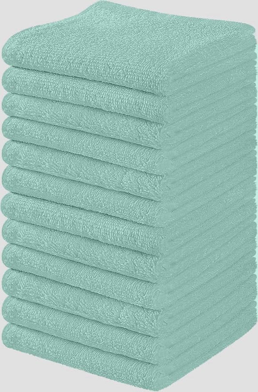 Towel and Linen Mart 100% Cotton - 12 Pack Wash Cloth Set - Flannel Face Cloths, Highly Absorbent and Soft Feel Fingertip Towels (Turquoise, Pack of 12)