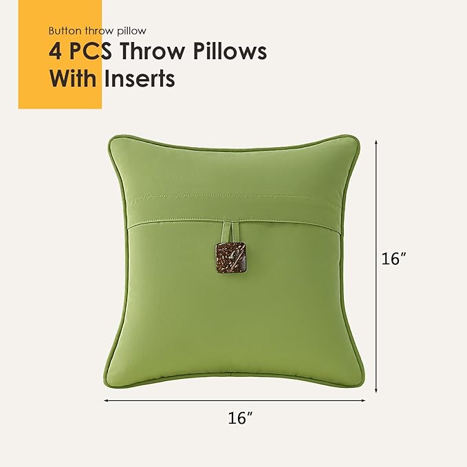 Outdoor Sunbrella Decorative Pillows with Coconut Button Pack of 4, 16" x 16" Outdoor Pillow Set for Couch Bed Throw Patio Sofa, Canvas Ginkgo