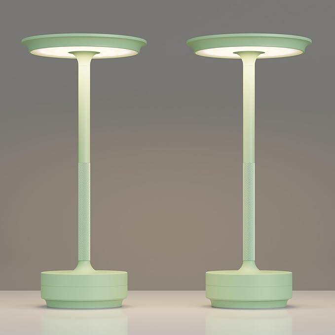 2 Pack Rechargeable Table Lamps Cordless, Portable 5000mAh Outdoor Table Light, 3 Color Stepless Dimming LED Table Lamp with Memory Function, for Home/Dinner/Patio/Restaurant.(Light Green)