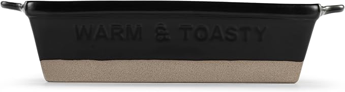 DEMDACO Gather 'Round Collection Back For More Warm & Toasty Matte Black 9 x 5 Stoneware Serving Loaf Pan Baking Dish