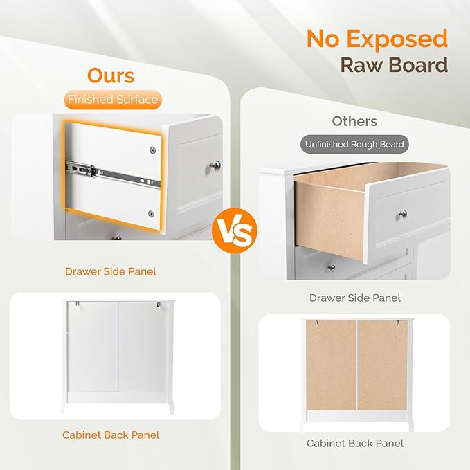 VINGLI White Dresser 3 Drawer Chest of Drawers for Bedroom, Painted Wood Dresser with Large Drawers and Curved Legs, 31.5" W Large Nightstand, 31.5" W*15.75" D*31.5" H