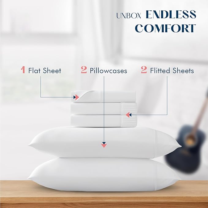 XOOX Linen Split King Sheets Sets for Adjustable Bed - 100% Cotton 500 Thread Count Split Head King Sheets (5 PC, White), Soft, Cooling Sateen Weave Sleep Number Deep Pocket Bed Sheet Set