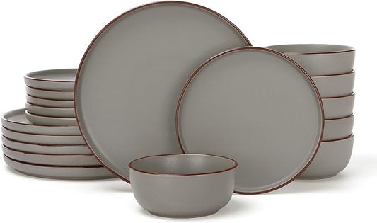 Famiware Mercury Plates and Bowls Sets, 18 Pieces Stoneware Dinnerware Sets, Dishes Set for 6, Microwave and Dishwasher Safe, Dark Grey