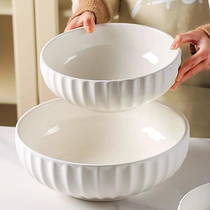 Large Ceramic Mixing Bowls Set, Bowls Set For Kitchen,Large Bowl Set of 3, Prep Serving Bowl for Baking and Mixing Salad,Oven, Microwave and Dishwasher Safe