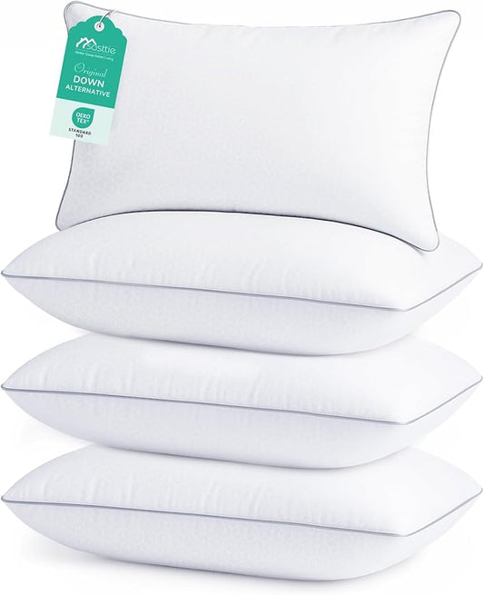 Sasttie King Size Pillows Set of 4, Bed Pillows for Side, Back, and Stomach Sleepers - Oeko-Tex Certified Supportive Down Alternative Plump Filling - Hotel Quality and Machine Washable, 4 Pack