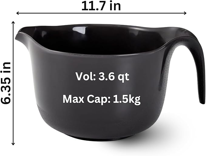 2 Pcs Large Mixing Bowls with Handles, 3.6 qt - Plastic Nesting Bowls for Kitchen, Lightweight Batter Bowls, Easy to Clean, Black & Gray