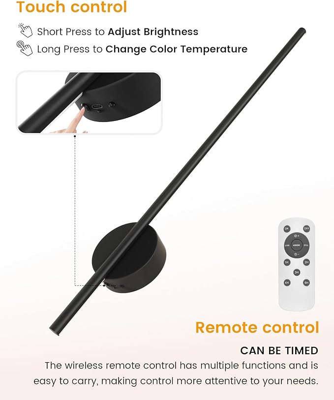 NIORSUN 27.6 Inch Battery Operated Wall Sconce Set of 2, Black Minimalism Rechargeable Wall Lights with Remote, 3CCT Dimmable Wireless Wall Lamp for Living Room Bedroom Hallway