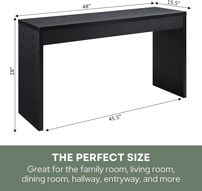 Convenience Concepts Northfield Hall Console Table 48" - Modern, Minimalist Narrow Sofa Display Accent for Contemporary Living Room, Entryway, or Hallway, Black