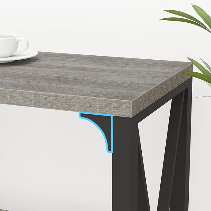 IBF Sofa Table, Modern Metal Wood 3 Tier Entryway Table, Industrial Console Table with Storage Shelves, Foyer Hallway Couch Table Behind Sofa for Living Room, Long Horizontal Bookshelf, Grey Oak, 55in