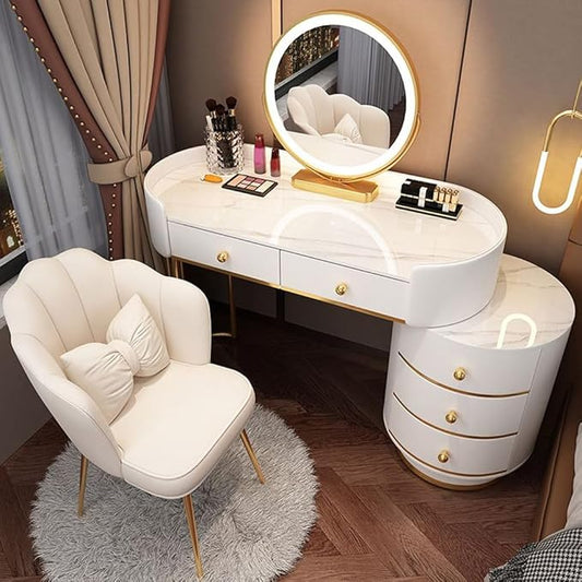 KWOKING Contemporary Make-up Vanity with Slate Stone Top & Storage Drawers Bedroom Dressing Table Storage Cabinet Integrated Table White - Makeup Vanity & Mirror 39" L x 16" W x 31" H