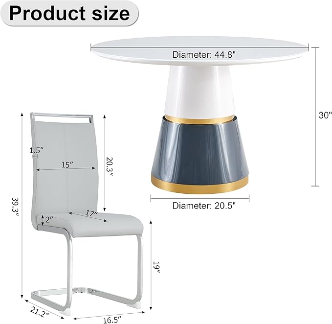 45 Inch Round Dining Table Set for 4, 5 Piece Kitchen Table and Chairs Set, White Faux Marble Table Top, Small Space Dining Set for Apartment or Dining Room