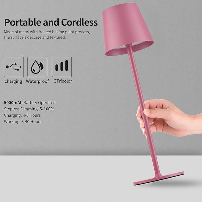 BGFHome Cordless Table Lamp LED Desk lamp,5000mAh Rechargeable Touch Night Light Wireless Minimalist Design for/Restaurant/Bedroom/Bars/Outdoor Party/Camping/Coffee Shop 2Pack
