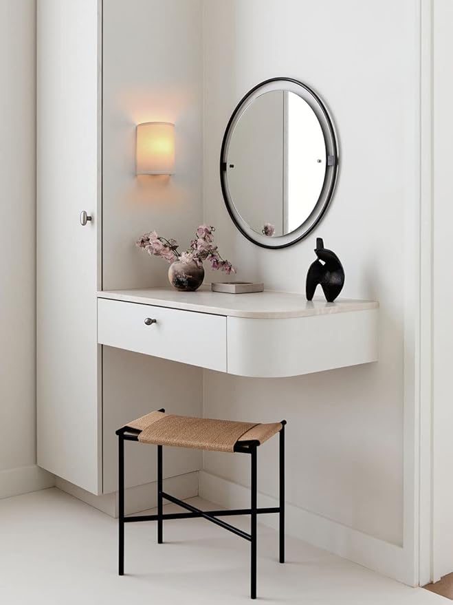 Wall Sconce Lighting White Fabric Decor, Industrial Vintage Night Light Wall Lamp Fixture with Cloth Lampshade for Bedroom Living Room Hallway Corridor