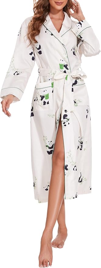 Lavenderi Women’s 100% Cotton Long Kimono Lounge Bathrobe Robe, Ladies Loungewear for Spa