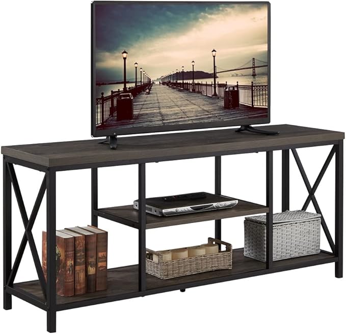EXCEFUR 55 inch TV Stand for TV up to 65 inch, Rustic Wood and Metal Media TV Console Table for Living Room, Grey