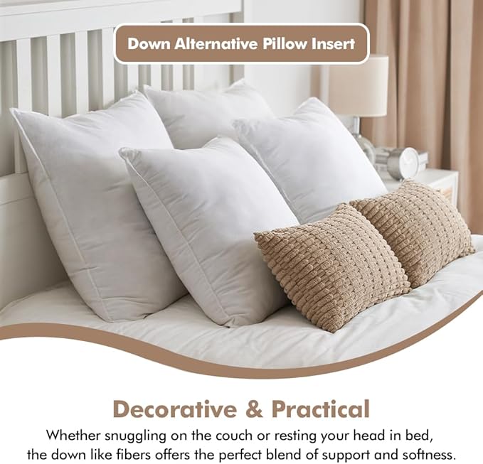 MIULEE 24x24 Down Alternative Pillow Inserts,Pack of 4 Euro Throw Pillows 24 x 24 Inch Body Bed Sleeping Ultra Soft Fluffy Form for Sofa Couch Bed