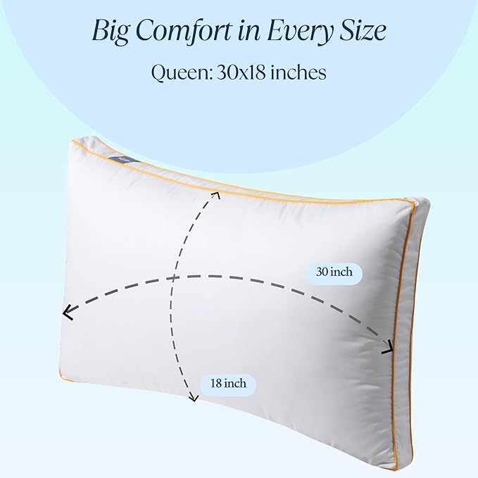 Adjustable Premium Memory Foam Pillow, Queen Set of 2-30x18 inches, 400 TC Organic Cotton Cover with Down Alternative Plush Padding, Designed for Stomach, Back, & Side Sleepers