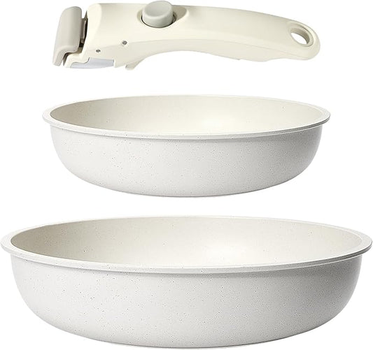 GiPP Non Stick Frying Pans Set Removable Handle, Oven Safe Nonstick Fry Pan Skillets with Detachable Handle, Granite Coating Healthy Cooking Compatible with All Stovetops, PFOA Free, RV Cookware set