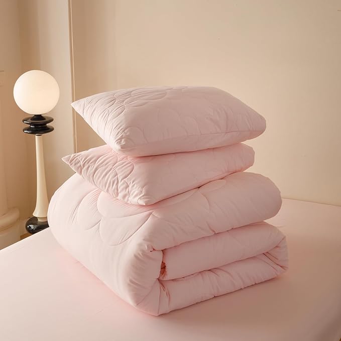 Luxlovery Baby Pink Sunflower Comforter Set Cal King Floral Quilts Blush Pink Bedding Comforter Set Boho Farmhouse Big Flowers Farmhouse Soft Breathable Comforter