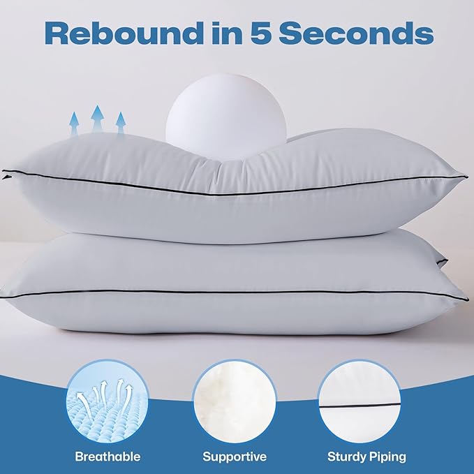 GOHOME Pillows Standard Size Set of 4 - Bed Pillows for Sleeping 4 Pack, Cooling Supportive Hotel Pillows with Premium Soft Down Alternative Fill for Side Stomach and Back Sleepers