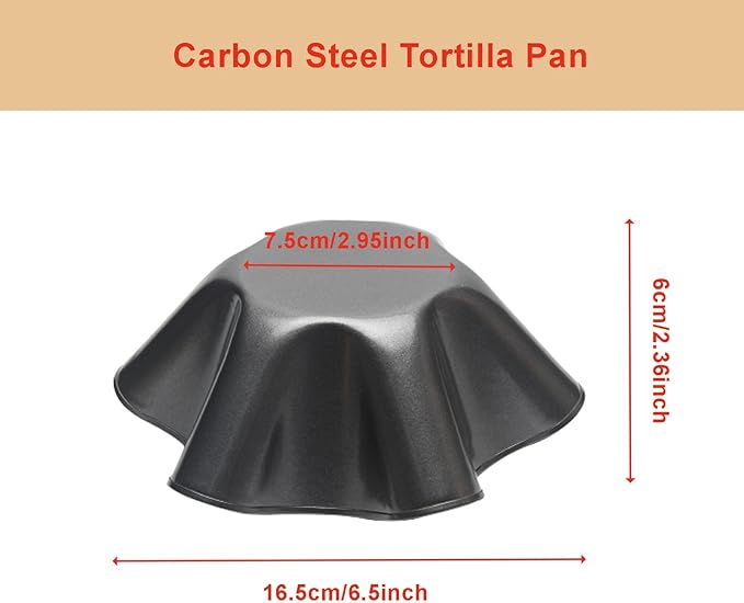 Ragyzity Tortilla Pan Set - 4pcs Non-Stick Carbon Steel Taco Salad Bowl Makers Tortilla Shell Pans, Tostada Bake Taco Shells, Flower-shaped Baking Mold Kitchen(Black 4pcs) (16.5x 7.5x 6cm)