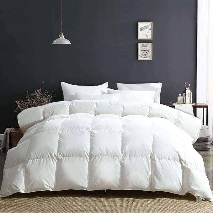 APSMILE Oversized Queen Luxury 100% Organic Cotton All Season Down Feather Fibers Comforter Fluffy Fill-Power Medium Warmth Duvet Insert (98x98, Ivory White)