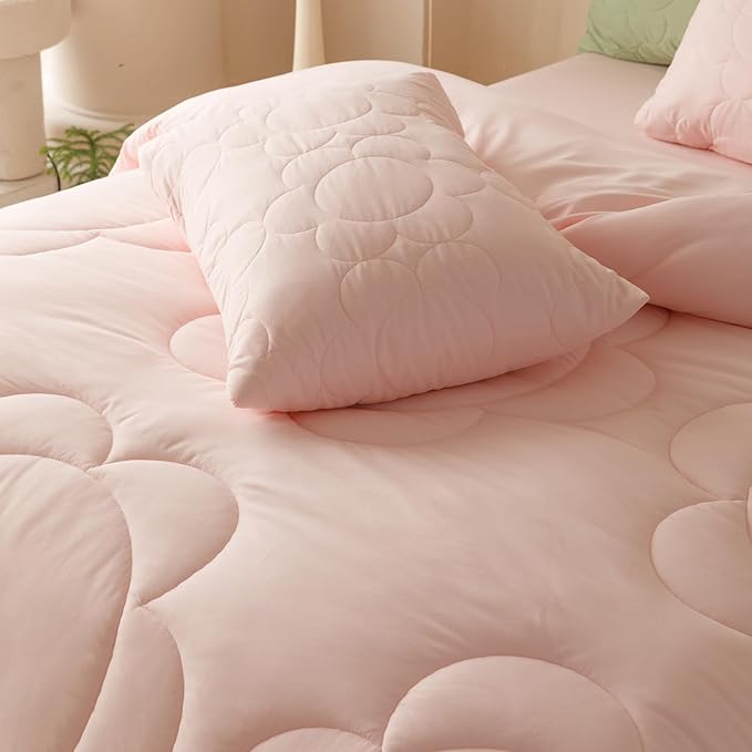 Luxlovery Pink Sunflower Comforter Set Queen Light Pink Quilted Boho Farmhouse Blush Bedding Comforter Set Boho Vintage Soft Breathable Comforter Women Girls