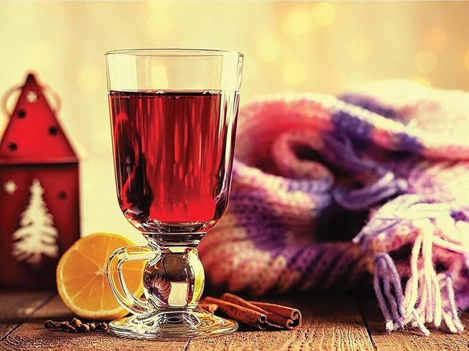 Irish Coffee Mugs | Set of 2 | Glass Hot Chocolate Mugs with Handle, Footed Hot Toddy and Cappucino Cup, Hot Beverages Gift, 8 oz