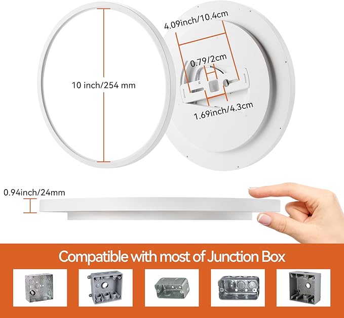 TALOYA 10 Inch LED Flush Mount Ceiling Light Fixture White, 5-in-1 CCT Selectable (3000K/3500K/4000K/5000K/6500K), 20W 0.94inch Thickness Ultra-Slim Surface Mounted Lighting Fixture for Basement