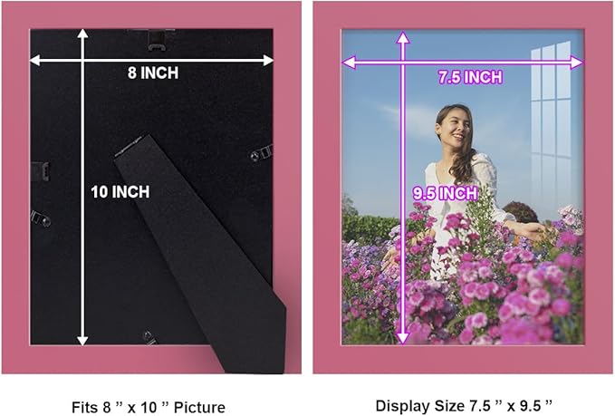 Renditions Gallery 8x10 inch Picture Frame High-end Modern Style, Made of Solid Wood and High Definition Glass Ready for Wall and Tabletop Photo Display, Hot Pink Frame