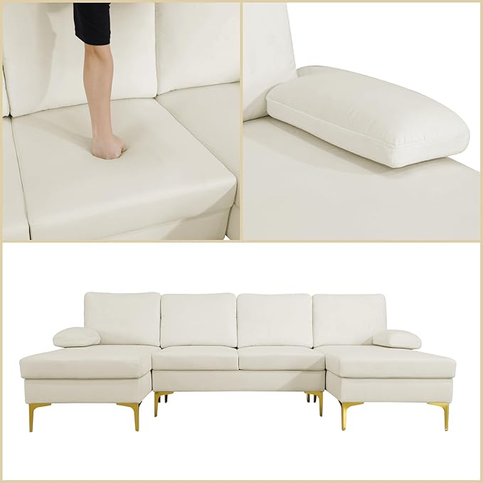 Modular Sectional Sofa, U Shaped Couch with Double Chaise, 6 Seat Comfy Sectional Couches for Living Room, Modern Lounge Modular Couch for Apartment, White
