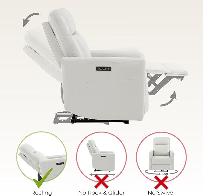CHITA Genuine Leather Power Recliner Chair for Adults, Electric Wall Hugger Recliner for Small Spaces, Modern Living Room and RV Recliner Chair with Power Headrest & Charging Ports, Light Grey