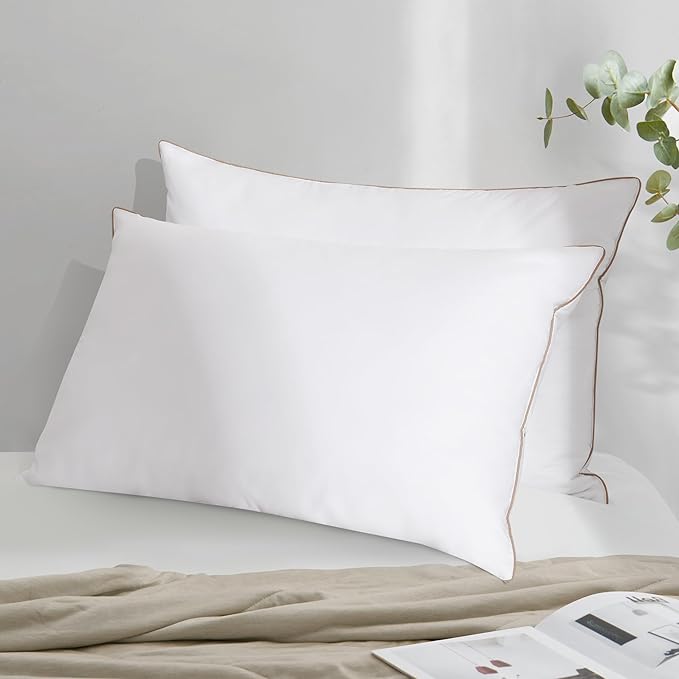 Deodar Bed Pillows Goose Feather Down Pillows Queen Size Set of 2 - Made in USA Hotel Pillow for Sleeping Soft Fluffy Pillow for Back Side Stomach Sleepers 20" x 30"