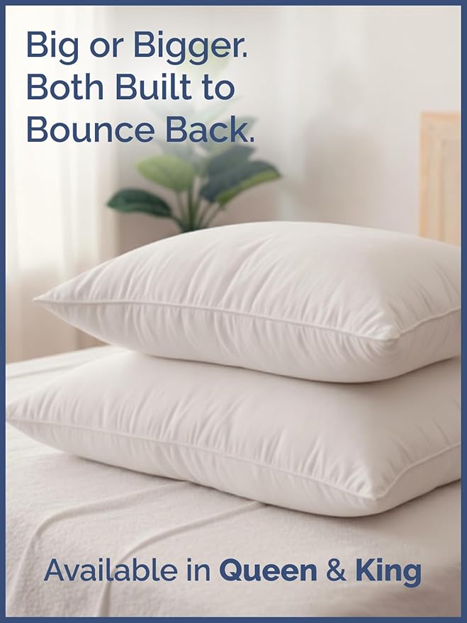 Bed Pillows Queen Size Set of 2 - 100% Cotton Breathable Cover - Premium Down Alternative for Side Sleepers, Back or Stomach - Soft Luxury Hotel Quality Pillows - Comfy, Cozy & Plush - Oeko-Tex, White