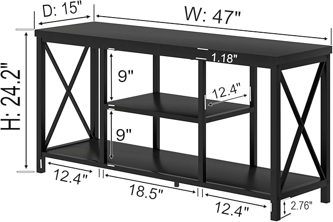 EXCEFUR Modern Entertainment Center for TVs up to 55 Inch, Wood TV Stands with Storage Shelves, Industrial Media TV Console Table for Bedroom Living Room, 47 Inch Black Oak