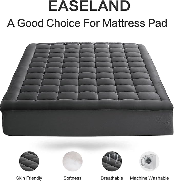 EASELAND King Size Mattress Pad Pillow Cooling Top Mattress Cover Quilted Fitted Protector Cotton Top 8-21" Deep Pocket (78x80 Inches, Dark Grey)